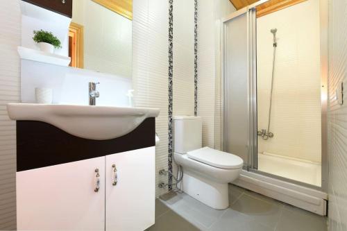 a bathroom with a sink and a toilet and a shower at Traditional wooden Ottoman house @GrandBazaar in Istanbul