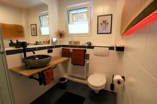 a bathroom with a sink and a toilet at View House, Schauinsland, Black Forrest in Münstertal