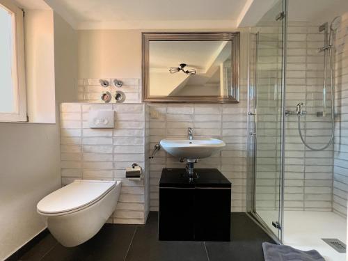 a bathroom with a toilet and a sink and a shower at NeuWerk in Erfurt