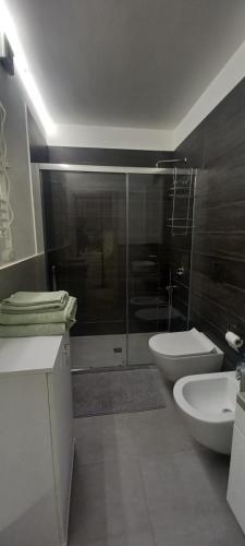 a bathroom with a shower and a toilet and a sink at Garibaldi 5 in Giovinazzo