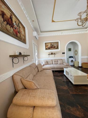 a living room with a couch and a table at Villa Selcotis in Golem