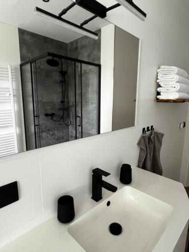 Bilik mandi di Ferienwohnung zum Scheibe-See