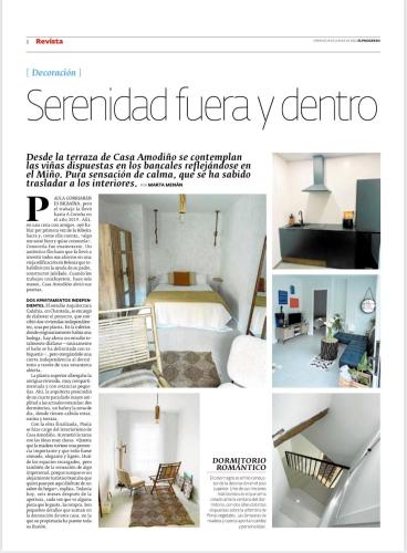 a collage of photos of a room in a magazine at Casa Amodiño in Belesar