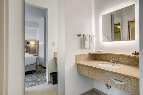 a bathroom with a sink and a mirror at SpringHill Suites Gainesville in Gainesville