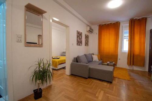 - un salon avec un canapé et une chambre dans l'établissement Centar stan na dan za do 4 osobe, à Novi Sad
