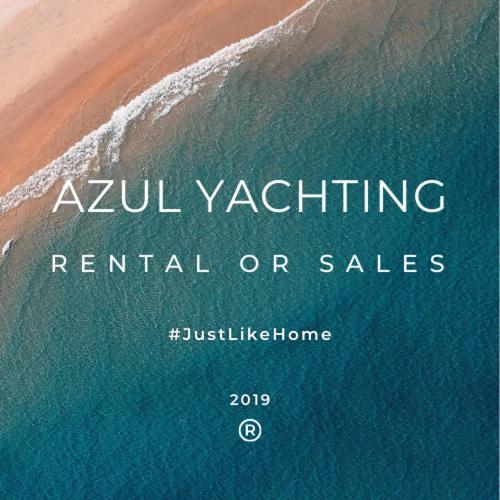 a sign that reads ayu yachting rental or sales at Azul Yachting in Bodrum City