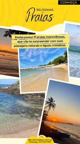 a collage of pictures of a beach and the ocean at Pousada Villa Vantino in Penha