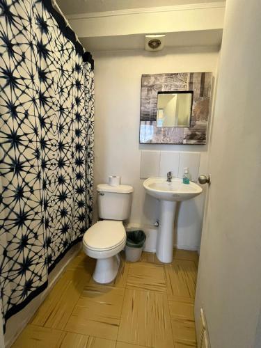 a bathroom with a toilet and a sink at Departamento equipado 348 Ovalle in Ovalle