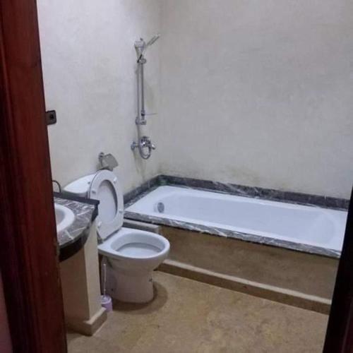 a bathroom with a toilet and a bath tub at Dar touften in Agouni