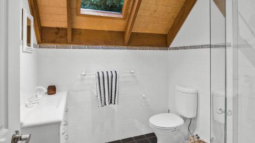 bagno con servizi igienici e lavandino di Dove Cottage a Bundanoon