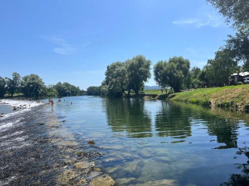 a river with a group of people swimming in it at Na vrtu K25 in Gradac
