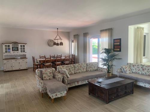 - un salon avec des canapés et une salle à manger dans l'établissement Villa Maria Marchesana, à Pezzi di Gala