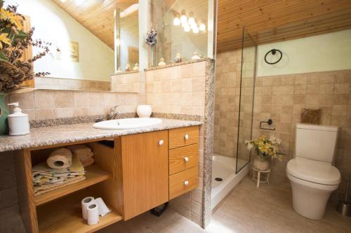 uma casa de banho com um lavatório, um WC e um chuveiro em Catalunya Casas Private paradise - hop, skip or jump to Barcelona! em Cervelló
