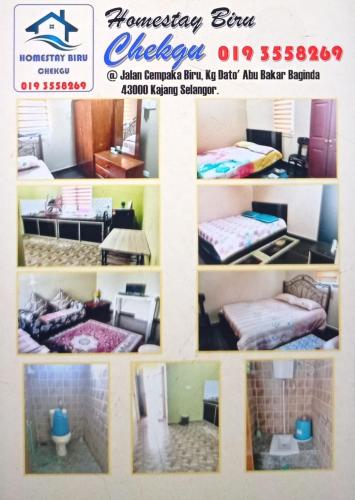 a collage of photos of a room at Homestay Biru Chekgu in Kajang