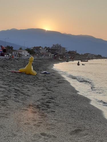 a rubber duck is sitting on the beach at ΠΑΝΟΡΑΜΑ in Aigáni