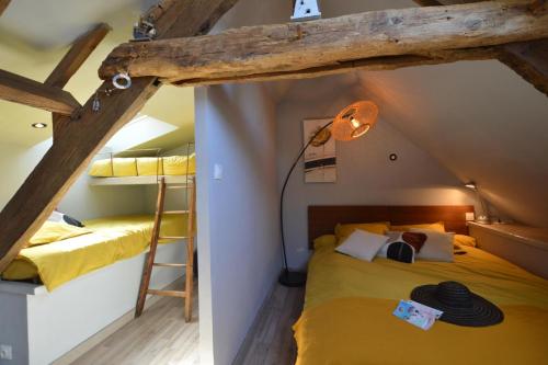 a bedroom with two bunk beds and a ladder at La porcherie du pet en l'air in Saint Malo