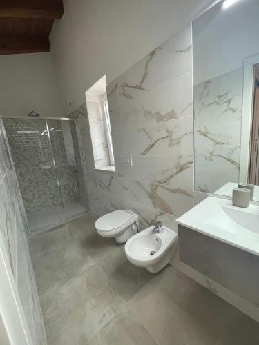 a bathroom with a toilet and a sink and a shower at Tenuta La Torre in Tropea