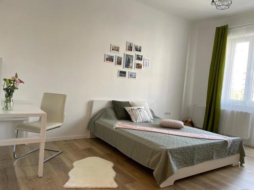 布達佩斯的住宿－Neighbor of Gellért Spa by NW，一间卧室配有一张床、一张桌子和一张书桌
