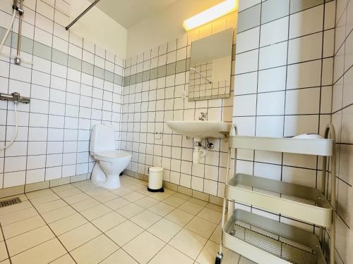 a bathroom with a toilet and a sink at aday - Green Light Apartment Suite in the center of Hjorring in Hjørring