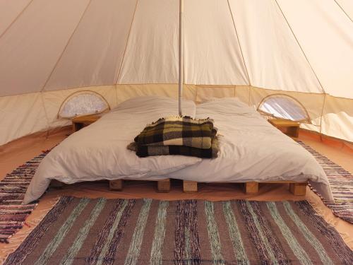Bett in einem Zelt in einem Zimmer in der Unterkunft Lost Paradise - A night into the Alentejo! in Sabóia