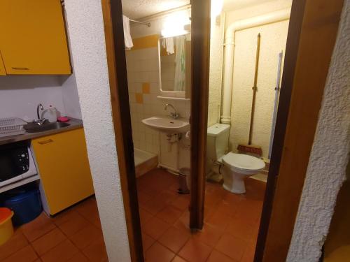 a small bathroom with a toilet and a sink at Bienvenue en Transition 57 - La Levade in Najac