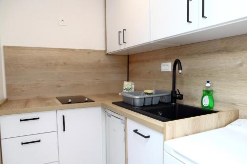 Kuchyň nebo kuchyňský kout v ubytování Comfy Studio in Ankaran JB4