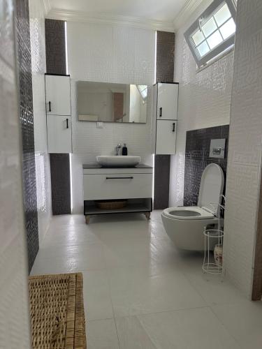 a bathroom with a sink and a toilet in it at Villa Lina in Belek