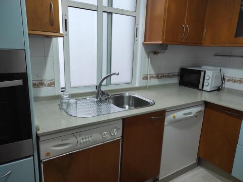 a small kitchen with a sink and a microwave at Arco Centro Cádiz in Cádiz