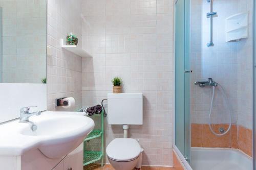 a bathroom with a sink and a toilet and a shower at Apartment Ankica in Medulin