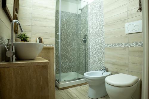 La salle de bains est pourvue de toilettes, d'un lavabo et d'une douche. dans l'établissement Colosseum house, à Rome