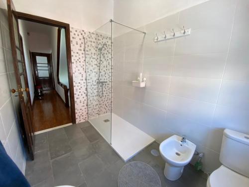 波尔图BREINER 54的浴室配有马桶和玻璃淋浴房