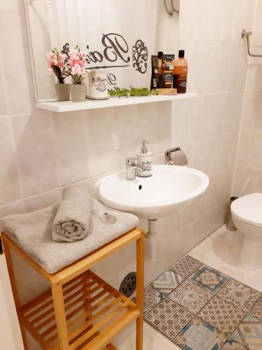 a bathroom with a sink and a toilet at Amarena Apartment in Rijeka