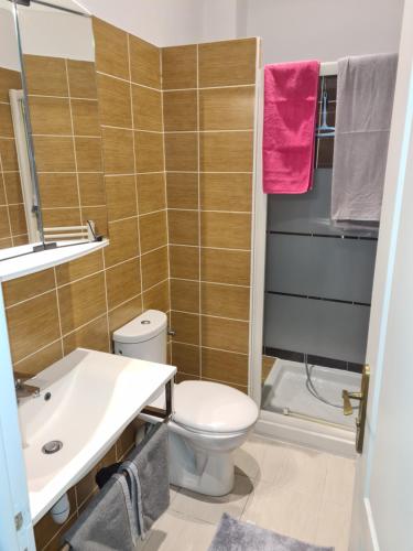 une salle de bain avec toilettes et lavabo dans l'établissement La MASCOTTE, à Vallauris