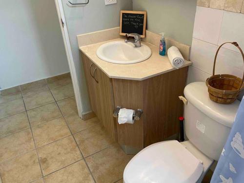 a bathroom with a sink and a toilet at 506 Ocean & Marina Views 3 Bedroom 2 Bathroom Lux in Fajardo