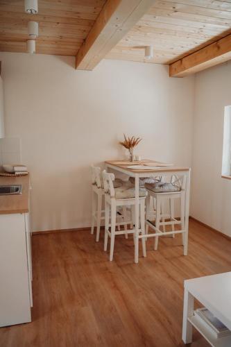 a kitchen with a table and chairs in a room at Pura Vida Vrbice in Vrbice