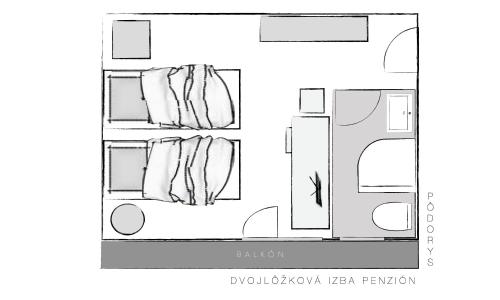 a drawing of a room with a floor plan at Penzión Liezky in Mýto pod Ďumbierom