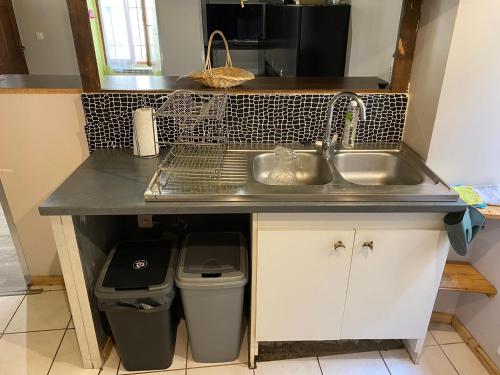 - un comptoir de cuisine avec évier et poubelle dans l'établissement La Maison de Mandy, à Creissels