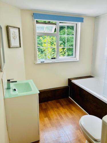 Un baño con bañera, lavabo e inodoro. en Guestling Hall Hotel, en Guestling