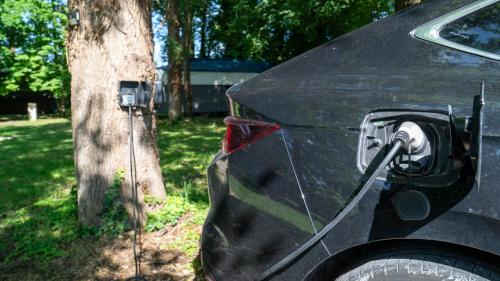a black car parked next to a tree at Le Village de la Champagne - Slowmoov in Bar-sur-Aube