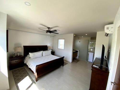 a bedroom with a bed and a ceiling fan at Nayri Ocean 401 in Bucerías