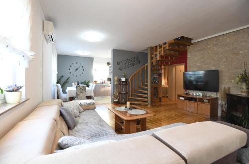 - un salon avec un canapé et une télévision dans l'établissement Villa Tinov Dvor, à Briševo