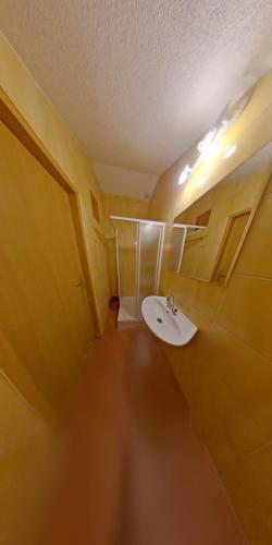 a bathroom with a white sink in a room at Noclegi u Rysia in Darłówko