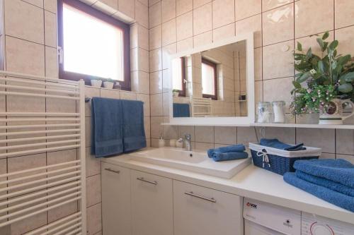a bathroom with a sink and a mirror at Apartment ADA in Visoko
