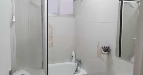 ein weißes Badezimmer mit Dusche und Waschbecken in der Unterkunft Tenerias3 in Castellón de la Plana