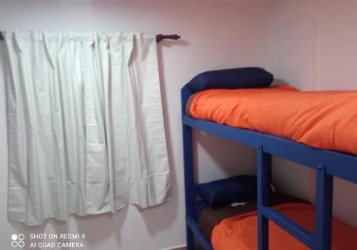 a dorm room with bunk beds and a window at Departamento Chacra in Villa Regina