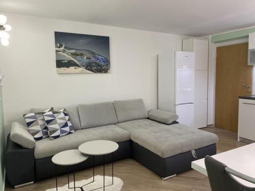 - un salon avec un canapé et deux tables dans l'établissement Apartments with a parking space Matulji, Opatija - 21458, à Matulji