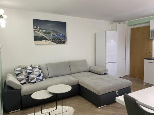 Una sala de estar con un sofá y dos mesas. en Apartments with parking space Matulji, Opatija - 21458, en Matulji
