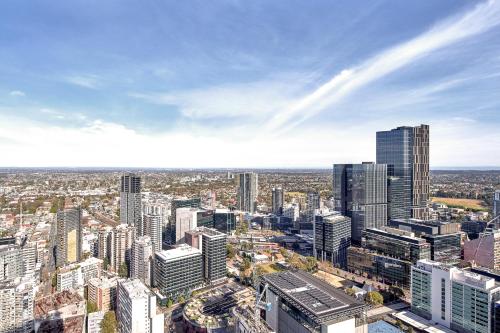 an aerial view of a city with tall buildings at Meriton Suites George Street, Parramatta in Sydney