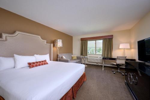 a hotel room with a large bed and a television at Mountain Valley Lodge Hailey Sun Valley in Hailey