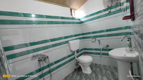 La salle de bains est pourvue de toilettes et d'un lavabo. dans l'établissement Holidays homestay, à Mirik